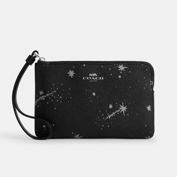 Coach Corner Zip Wristlet in Star Print Silver/Black Coated Canvas & Leather NWT - Picture 11 of 16